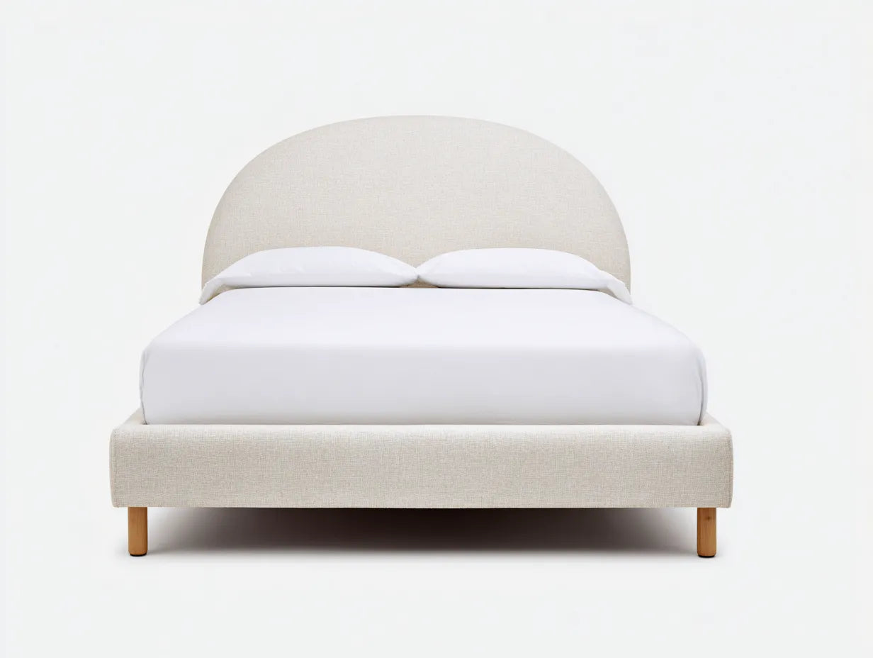 Cama doble de tejido 208×168×108 cm – crema – cabecero arqueado para dormitorio