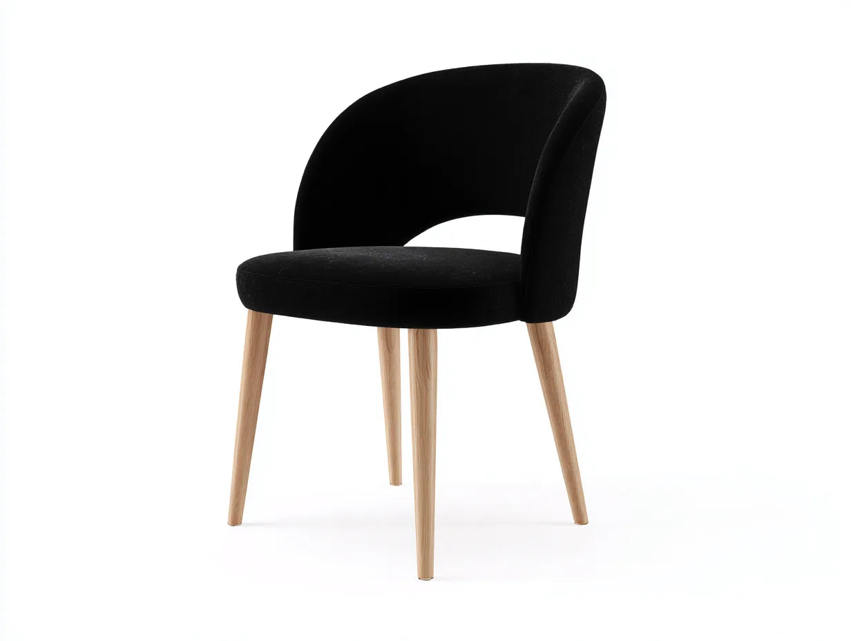 Silla de comedor de terciopelo negro para cocina - respaldo envolvente
