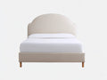 Cama doble de tejido 210×170×116 cm – beige arena – cabecero festoneado para dormitorio