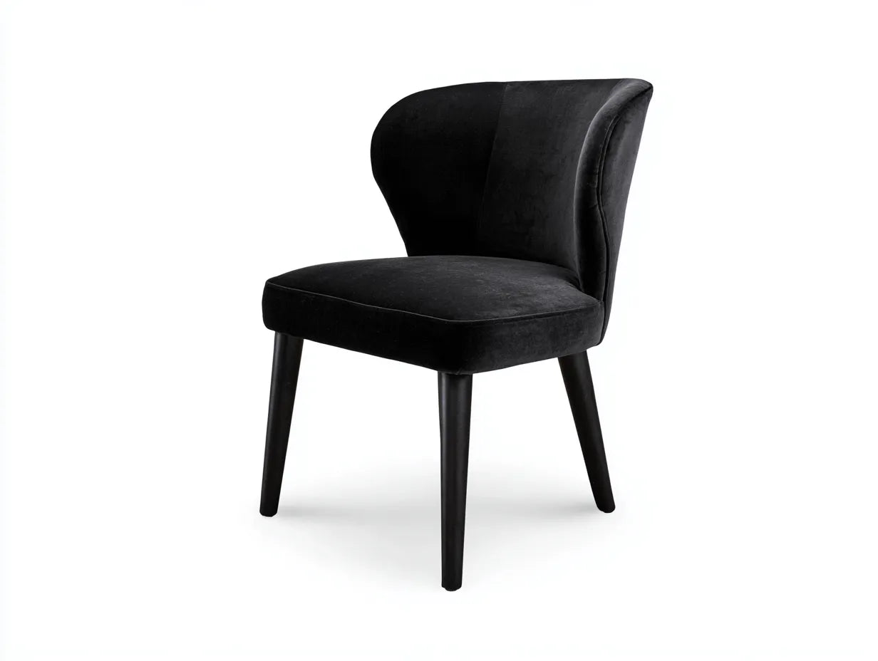 Silla de comedor de terciopelo negro para cocina - diseño redondeado