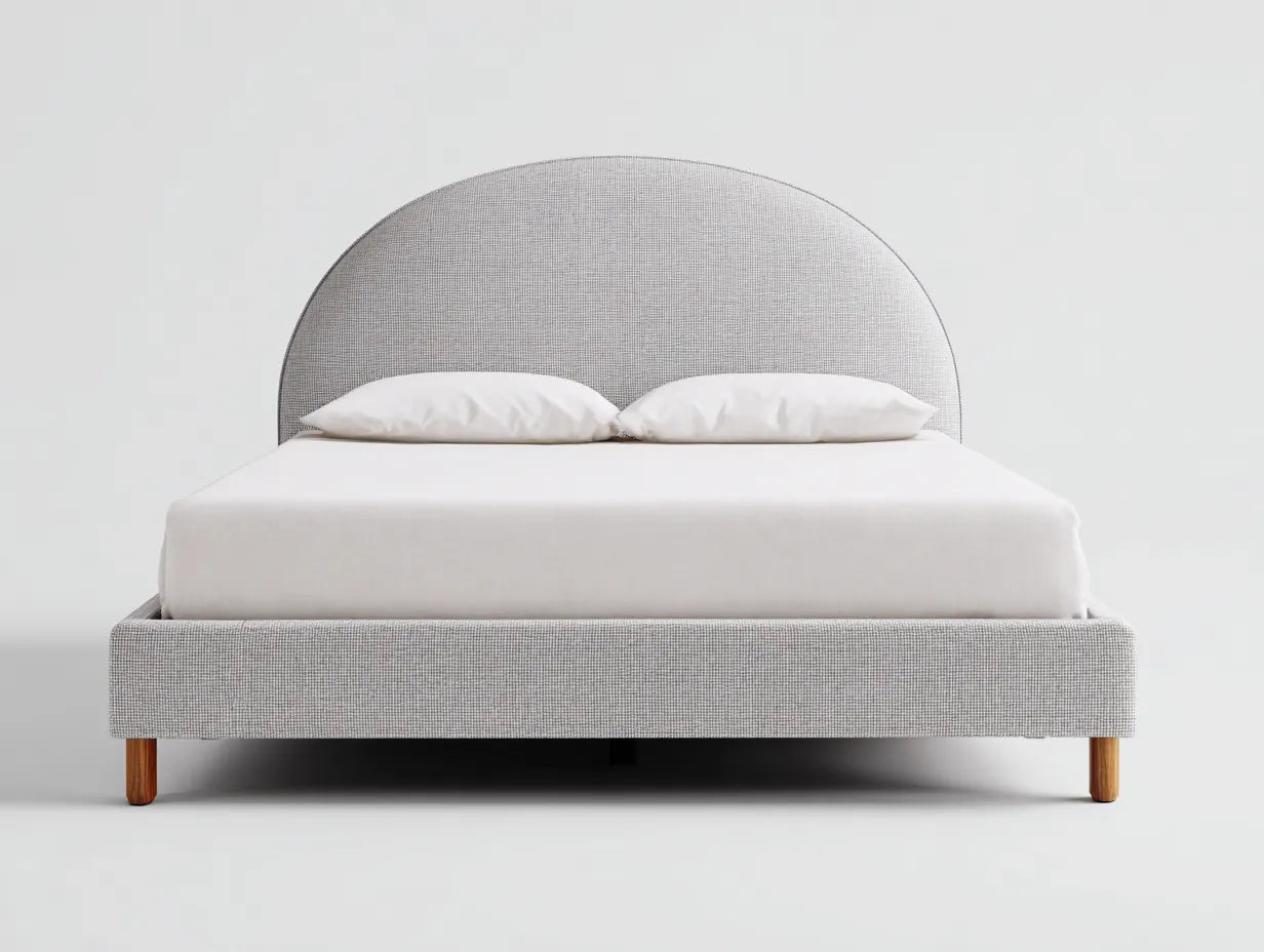 Cama doble tapizada 208 x 165 x 105 cm - gris claro - cabecero ovalado bajo