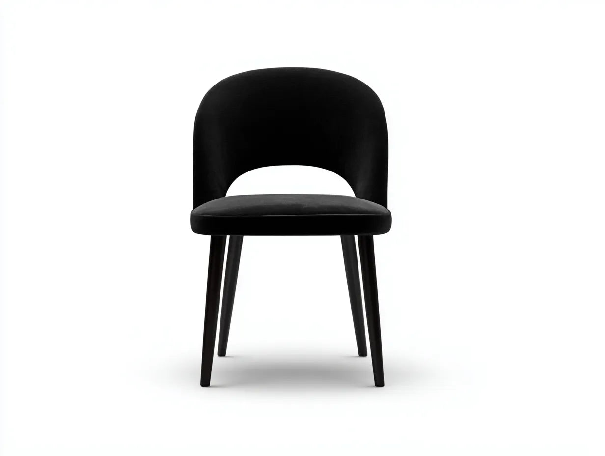 Silla de comedor de terciopelo negro para cocina - respaldo alto abierto